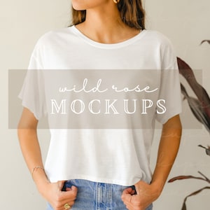 Bella Canvas Mockup, Bella Canvas White Flowy Crop T, Model Mockup, 8882 White Mockup