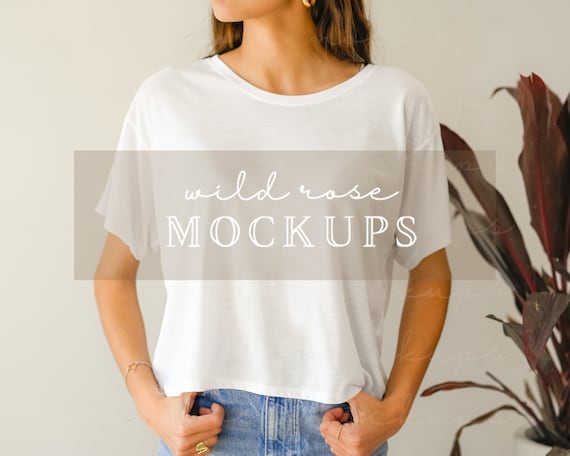Bella Canvas Mockup, Bella Canvas White Flowy Crop T, Model Mockup, 8882 White Mockup