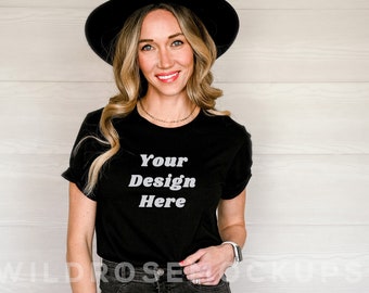 Modeled Black shirt, Blank Tshirt Mockup, Bella Canvas 3001 Mockup, Black Shirt Mockup