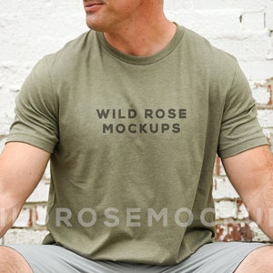 Male Model Mock | Bella Canvas 3001 Tshirt Mockup For Men | Bella Canvas CVC Heather OIive | Mens Shirt Mock | Model Mockup Men