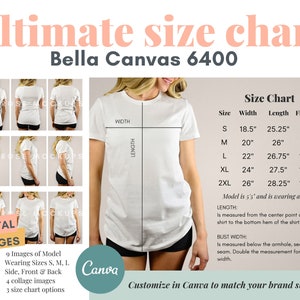 Bella Canvas Size Chart | 6400 Size Chart | Modeled Mockup Size Chart | 6400 Modeled Size Guide