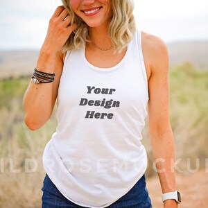 Next Level Tank Top N1533 Model Mockup | Modeled White Racerback Tank Top | Tank Top Model Mockup | Boho Summer Desert