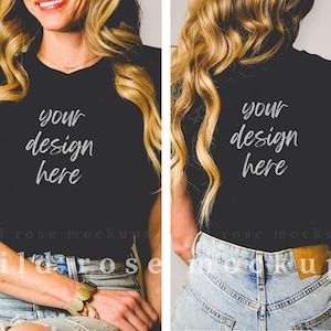 Bella Canvas 3001 Model Mockup, Black Tshirt Model Mock, Front and Back of Shirt Mock Up, Modeled Blank T Shirt