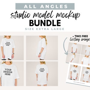 Oversized Tshirt Sizing | Front Side Back of Shirt | White T Shirt Model Mockup | Modeled Extra Large T-Shirt Size Guide