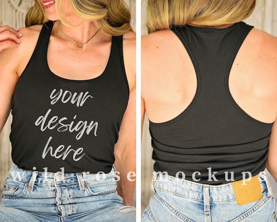 Next Level 1533 Black Model Mockup, Black Womens Racerback Tank Top Mock up, Next Level Tank Mockups, Front and Back