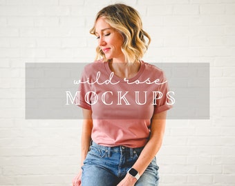 Bella Canvas 3001 Model Mockup,  Bella Canvas T Shirt, Mauve T Shirt Mockup, Mauve T Shirt Model Mockup