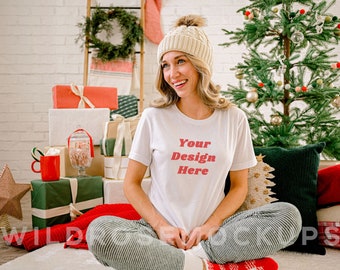 Bella Canvas 3001 Tshirt Mockup- Bella Canvas Shirt- 3001 Mock- White Mockup - Christmas Mockup - Holiday Mockup - Model Mockup