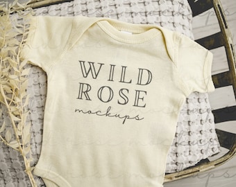 Natural Baby Onesie Mockup, Rabbit Skins, Minimal Mockup, Baby Clothes Mock, Baby Mock-up Photo, Flat Lay Mockup, Modern Mock, Bodysuit