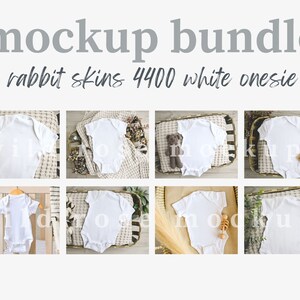 White Baby Bodysuit Mockup Bundle, Rabbit Skins 4400 Mockup, White Onesie Mock Up Bundle, Baby Vest Flat Lay Mock