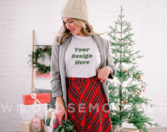Bella Canvas 3001 Tshirt Mockup- Bella Canvas Shirt- 3001 Mock- White Mockup - Christmas Mockup - Holiday Mockup - Model Mockup
