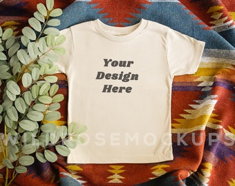 Toddler Tee Mockup, Child t-Shirt Mock-Up, Kid Tshirt Mock, Baby T-Shirt, Bella Canvas 3001T Natural, Boho Flat Lay