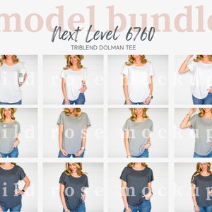 Next Level Mockup Bundle, Model Mock Up Bundle, Heather Vintage Tshirt Mockups, Next Level 6760 Triblend image 1