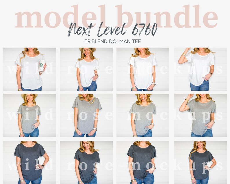 Next Level Mockup Bundle, Model Mock Up Bundle, Heather Vintage Tshirt Mockups, Next Level 6760 Triblend image 1
