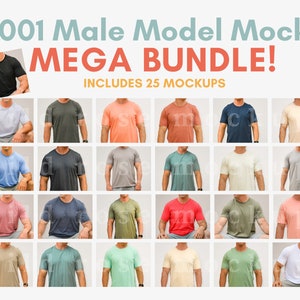 Bella Canvas Bundle 3001 Male Mockup, Mockup Bundle T-Shirt Mock Up, Male Tshirt Mocks, Modeled 3001 Neutral Man Mockup