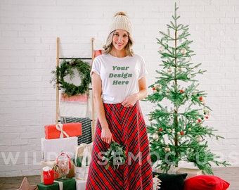 Bella Canvas 3001 Tshirt Mockup- Bella Canvas Shirt- 3001 Mock- White Mockup - Christmas Mockup - Holiday Mockup - Model Mockup