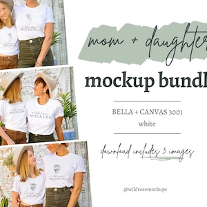 Mother Daughter Shirt Mockup, Bella Canvas 3001 Model Mockup, Family Mock, White T Shirt Model Mockup