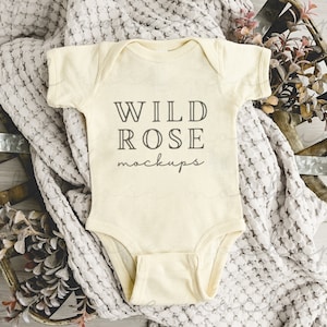 Natural Baby Bodysuit Mockup, Rabbit Skins Mockup, Modern, Cute, Lifestyle, Baby Clothes Mock, Baby Mock-up Photo, Onesie Flat Lay Mockup