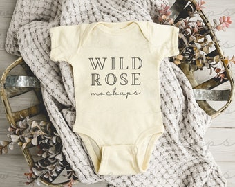 Natural Baby Bodysuit Mockup, Rabbit Skins Mockup, Modern, Cute, Lifestyle, Baby Clothes Mock, Baby Mock-up Photo, Onesie Flat Lay Mockup