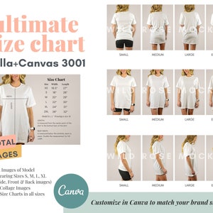 Bella Canvas Ultimate Size Chart | 3001 Size Chart | Modeled Mockup Size Chart | 3001 Modeled Size Guide | Front Back Side Model Mock