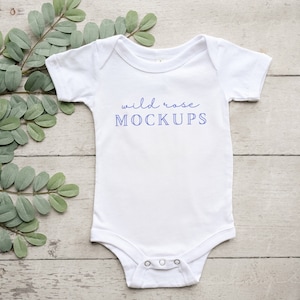 Bella Canvas 100B, Baby Bodysuit Mockup, Greenery Branch Mockup, Baby Clothes Mock, Mock-up Photo, Onesie Flatlay, WHITE