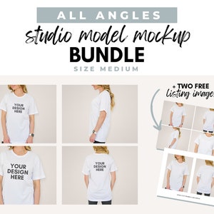 Medium Tshirt Sizing | Front Side Back of Shirt | White T Shirt Model Mockup | Modeled T-Shirt Size Guide