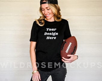 Bella Canvas 3001 Black Mockup, Football Shirt Mockup, Fall Mockup, Model Mockup, Sports Mockup, Gameday Mockup, Super Bowl Mock