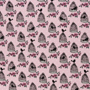 Swafing Steinbeck pink birdcage Valerie Papillon hearts 100% cotton woven fabric 50 cm x 150 cm Öko Tex