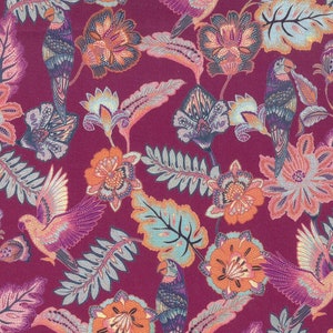 Westfalenstoffe Bali 100% cotton woven fabric red floral berry parrot Öko Tex