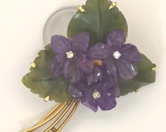 Broche Ancienne En Vermeil Filigrane Avec Améthyste Naturelle - Bijou Vintage Antique - Couleur Violet