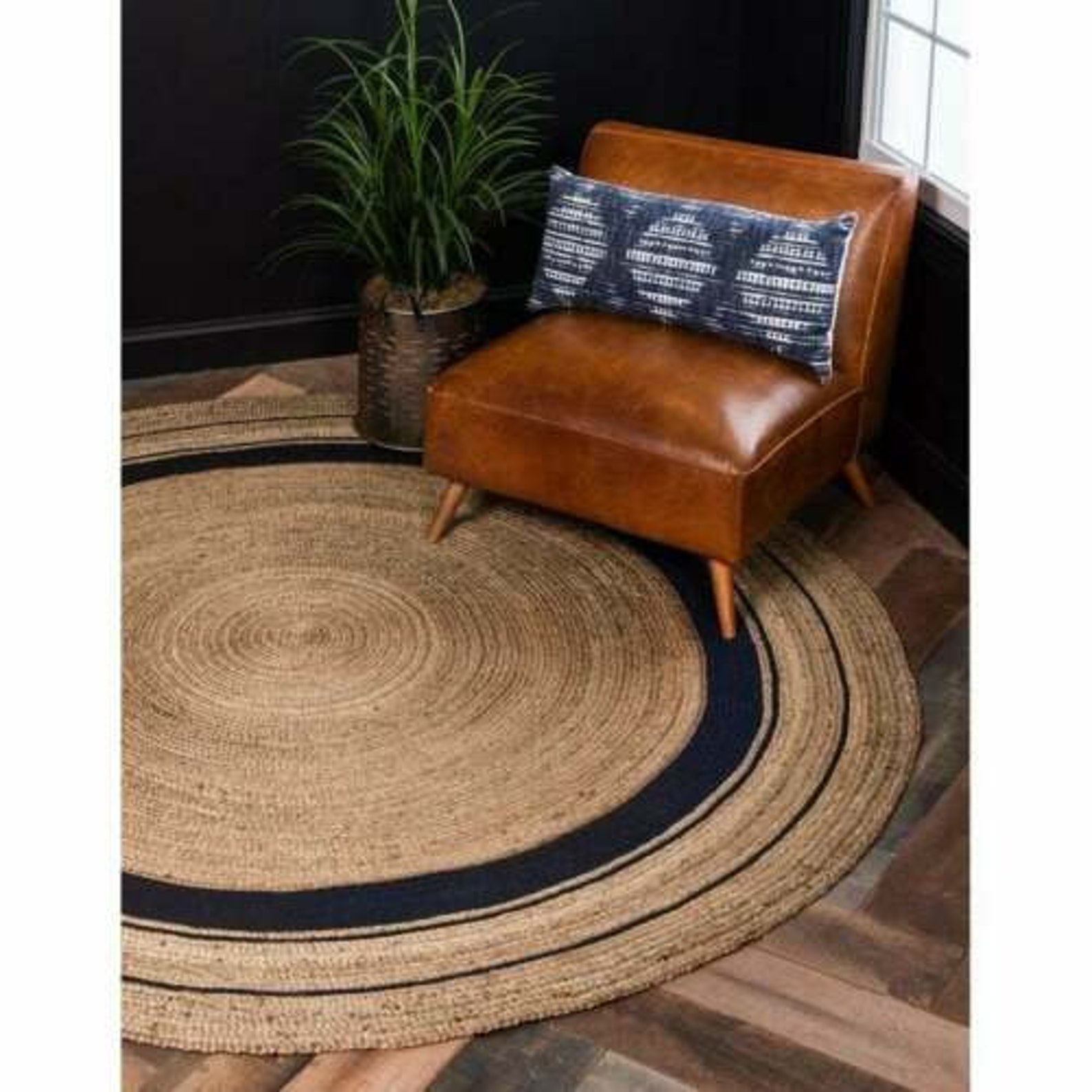 2x2 3x34x45x58x8Feet Jute Round Rug Black Border Jute Etsy