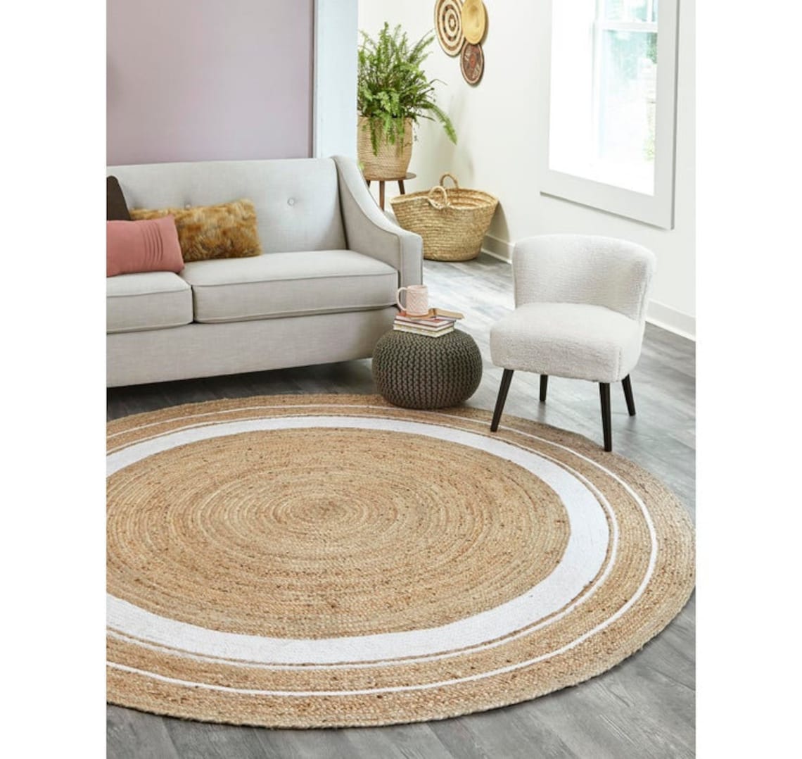 2x2 3x34x45x58x8Feet Jute Round Rug White Border Jute Etsy