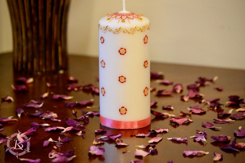 Pillar Candle decorated with henna design hand painted for PartyWeddingMehndiDiwaliHouse WarmingChristmasGift Favor /& Decor