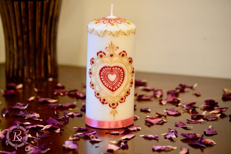 Pillar Candle decorated with henna design hand painted for PartyWeddingMehndiDiwaliHouse WarmingChristmasGift Favor /& Decor