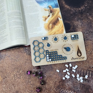 Dungeons and Dragons Sorcerer Class Board for Stats, and Abilities with dice slots. DnD, Tracker, Dice, rpg, Hand MADE IN USA!