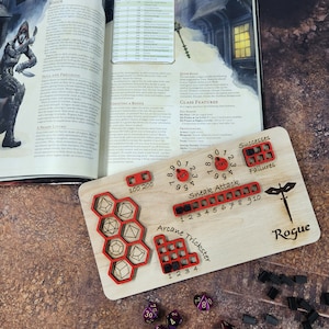 Dungeons and Dragons Rogue Class Board for Stats, and Abilities with dice slots. DnD, Tracker, Dice, rpg, Hand MADE IN USA!