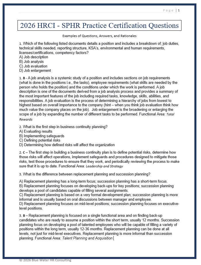 PHR &amp; SPHR Practice Exam Questions 2026 | HRCI Test Prep + Ethical Decision-making Bonus + Flash ...
