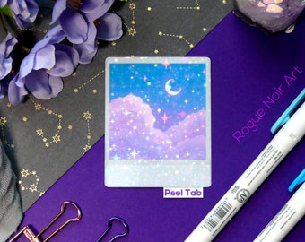 Holographic Dreamy Clouds Sticker: Lofi Polaroid Style Vinyl Decal