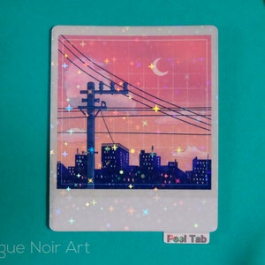 Holographic Lofi City Sticker: Peach Pink Retro Anime Vinyl zdjęcie 7