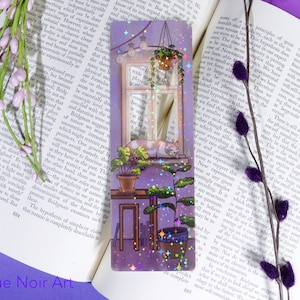 Lofi Cat Holographic Bookmark | Aesthetic Bookmark Bookmark | Cozy Vibes | Handmade Unique Bookmark image 2