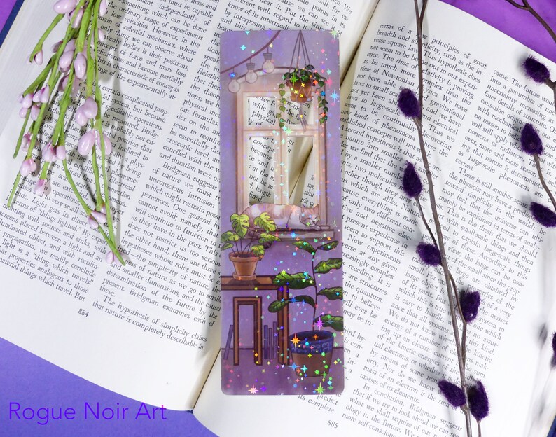 Lofi Cat Holographic Bookmark | Aesthetic Bookmark Bookmark | Cozy Vibes | Handmade Unique Bookmark image 2