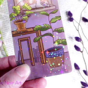 Lofi Cat Holographic Bookmark | Aesthetic Bookmark Bookmark | Cozy Vibes | Handmade Unique Bookmark image 7