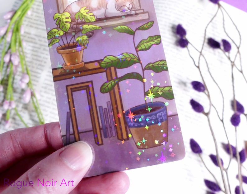 Lofi Cat Holographic Bookmark | Aesthetic Bookmark Bookmark | Cozy Vibes | Handmade Unique Bookmark image 7