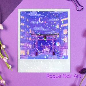 Holographic Polaroid Art Print: Tokyo Torii Gate | Lofi Art | Aesthetic Mini Art Print | Dreamy Vibes | Holographic Art Print