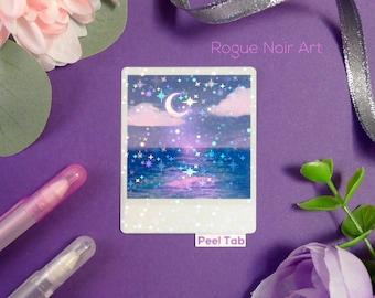 Holographic Ocean Sticker: Lofi Beach | Polaroid Stickers | For Planners Water Bottles Laptops | Die Cut | Dreamy Vibes