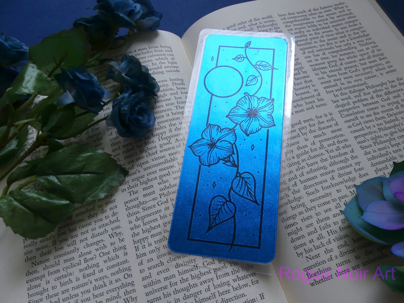 Moonflower Foil Bookmark | Floral Handmade Bookmark | Multiple Colors: Blue, Holographic Foil | Aesthetic Bookmark Style 6