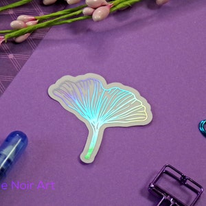 Gingko Leaf Clear Foil Sticker Die Cut Vinyl Sticker Gold Holographic Foil Botanical Stickers Planner Sticker Bullet Journal Sticker Holographic Foil