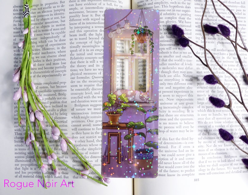 Lofi Cat Holographic Bookmark | Aesthetic Bookmark Bookmark | Cozy Vibes | Handmade Unique Bookmark image 4