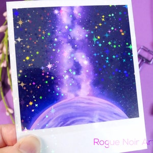 Holographic Polaroid Print: Purple Galaxy Milky Way Art (3.5x4.25 in)