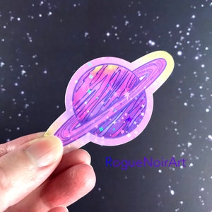 Holographic Purple Planet Stickers | Aesthetic Space Stickers | Vinyl Waterproof Stickers | For Laptops, Journals, Water Bottles