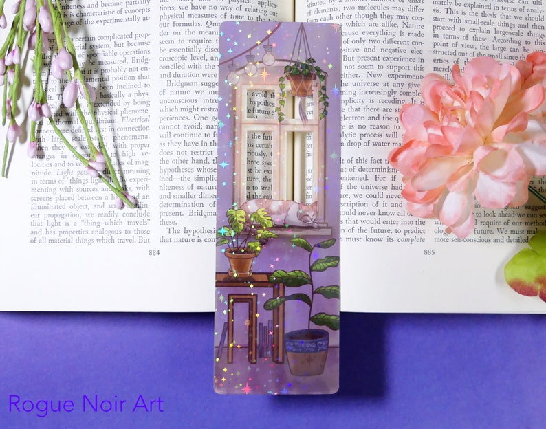 Lofi Cat Holographic Bookmark | Aesthetic Bookmark Bookmark | Cozy Vibes | Handmade Unique Bookmark image 3
